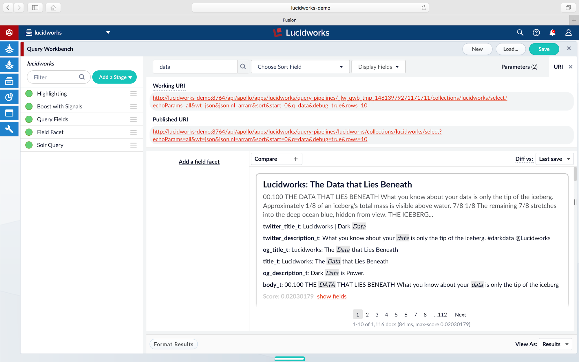 Query Pipeline API response Lucidworks Fusion