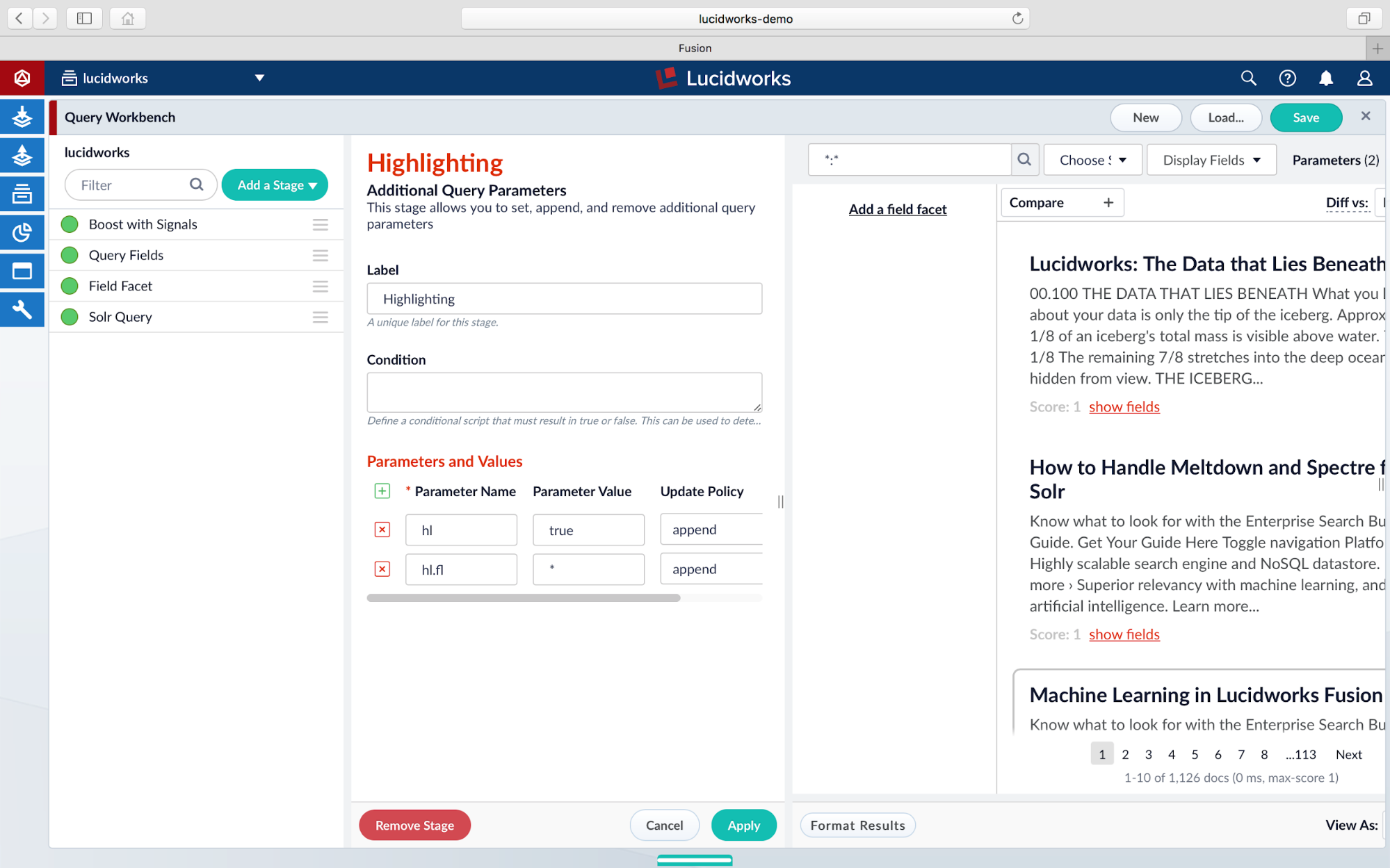 Additional Query Parameters stage Lucidworks Fusion