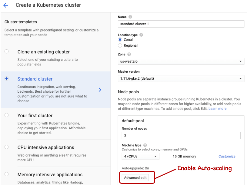 screenshot create a Kubernetes cluster