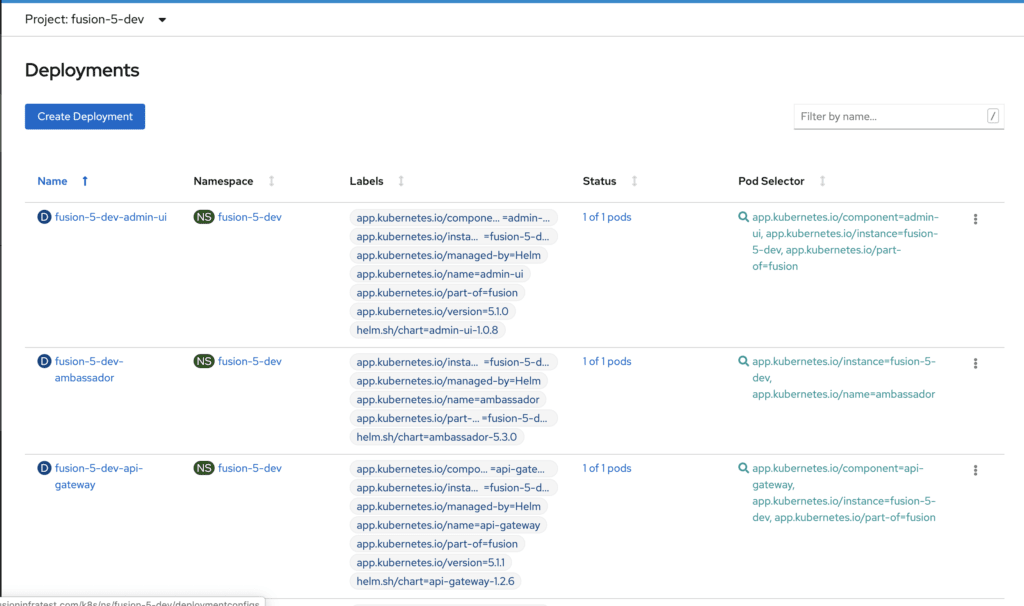 Deployment status in OpenShift console