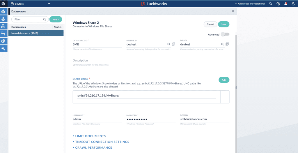 Datasource configuration in Fusion Admin UI