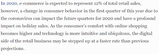 The pandemic has created a step shift in adoption of online shopping for a new group of shoppers. This accelerated rate of adoption will drive holiday sales beyond predictions; statistics from Forbes.