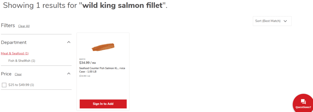 product search showing 1 result for wild king salmon fillet